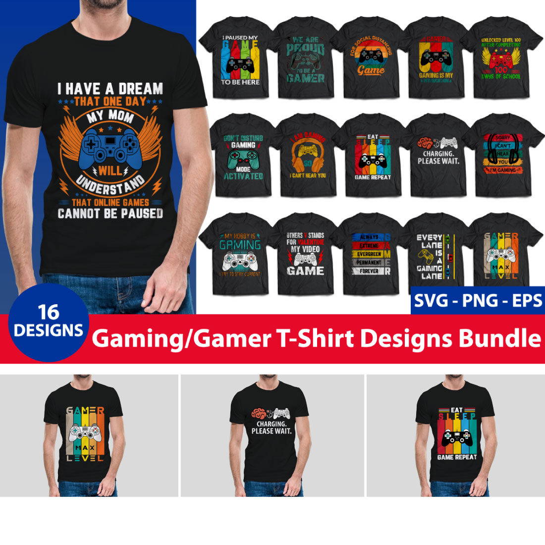 Gaming T-Shirt Design Bundle 16 Design cover image.