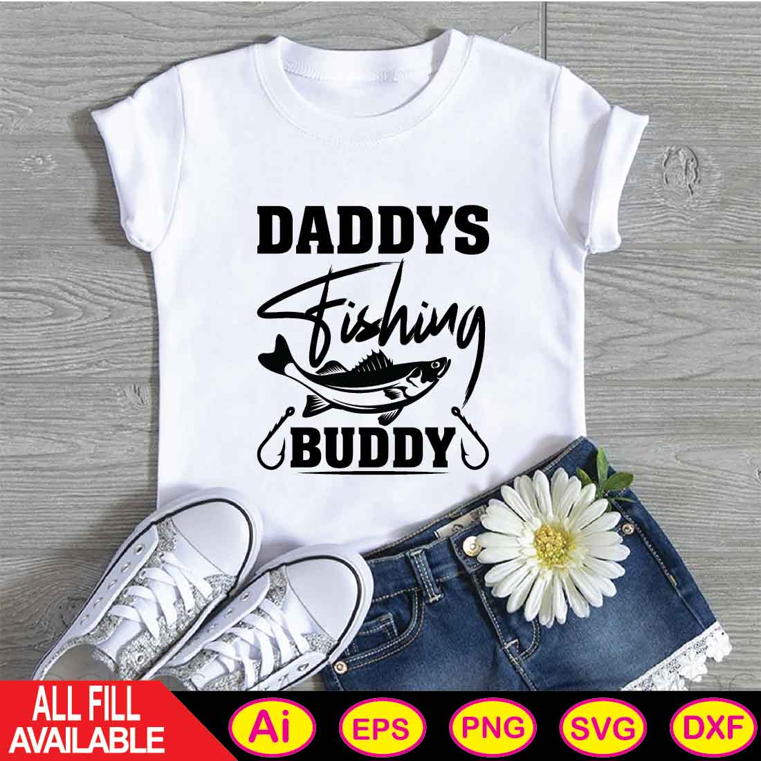 daddys fishing buddy t-shirt design cover image.