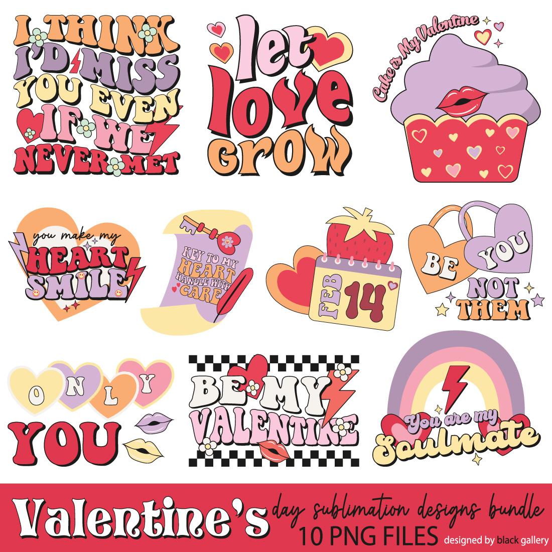 Retro Valentines Day PNG Sublimation Bundle cover image.