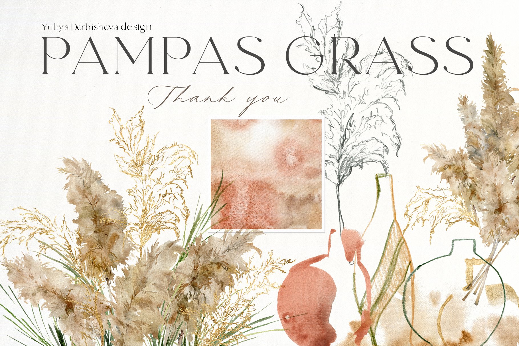 Watercolor painting of pampas's grass.