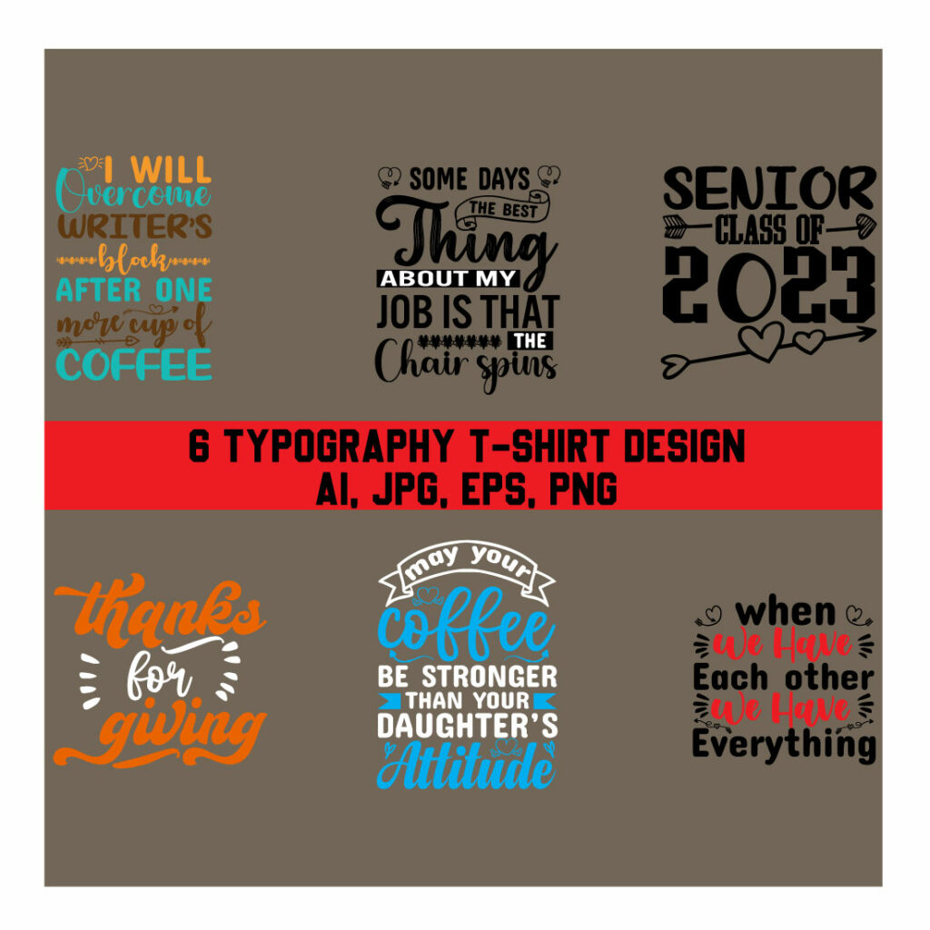 6 Typography T-shirt Design bundles - MasterBundles