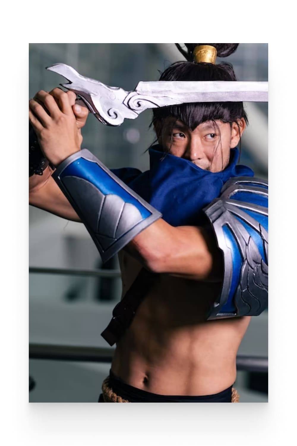 Yasuo from League of Legends with sword in front of face.