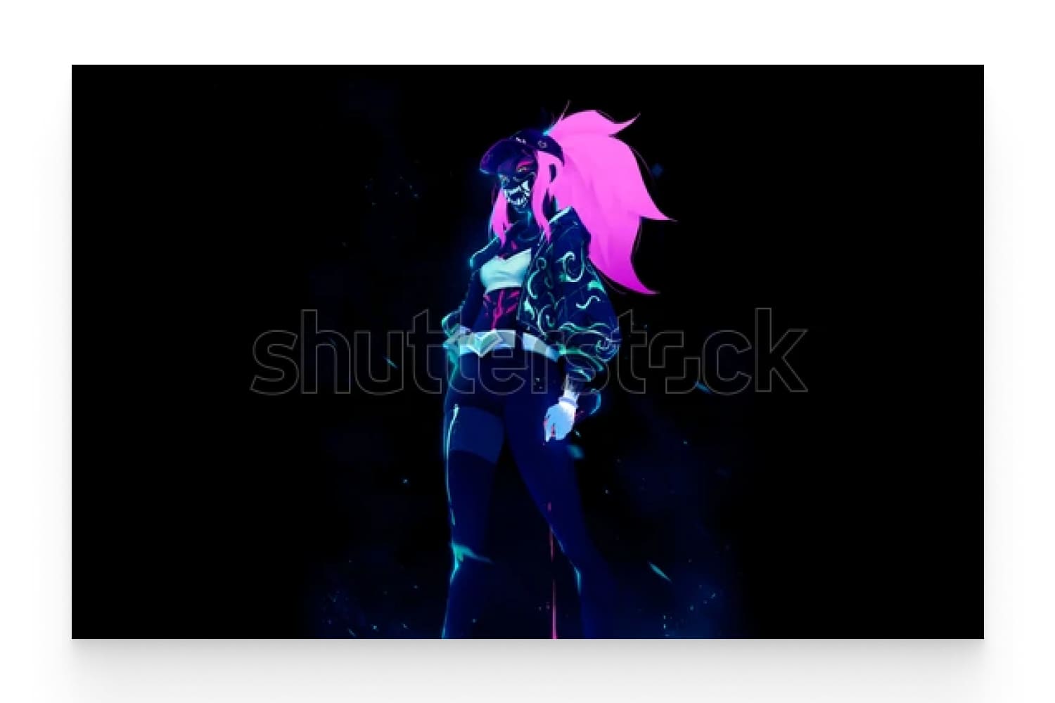 3D-illustrated Akali Neon Mask LoL League of Legends.
