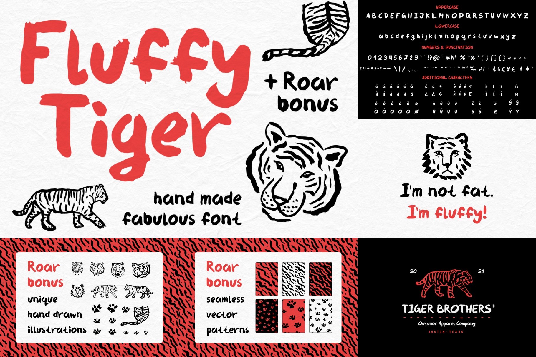 10 font bundle fluffy tiger font discount hand drawn brush illustration pattern 179