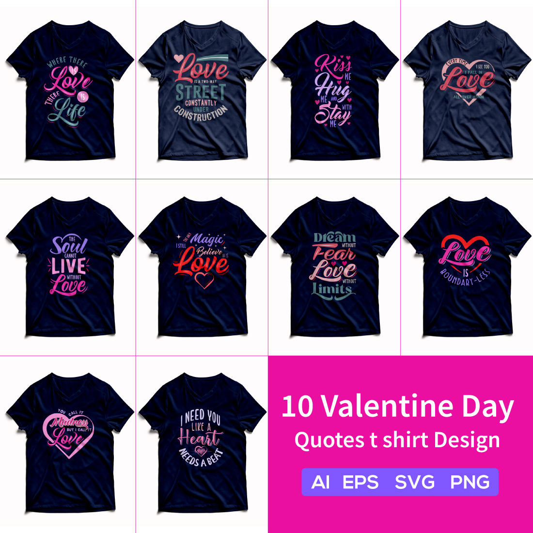 10 Love-Inspired Typography T Shirt Designs The Perfect Valentines Day Gift Bundle cover image.