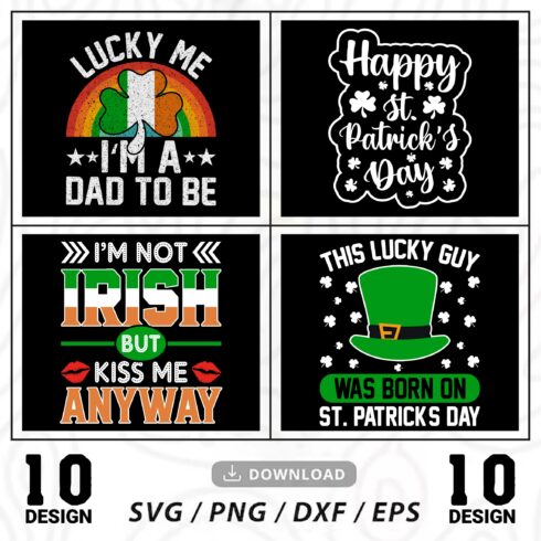 10 St Patricks Day T-Shirt Design Bundle, St Patricks Day Quotes Svg, St Patricks Day Svg, St Patricks Day Typography design cover image.