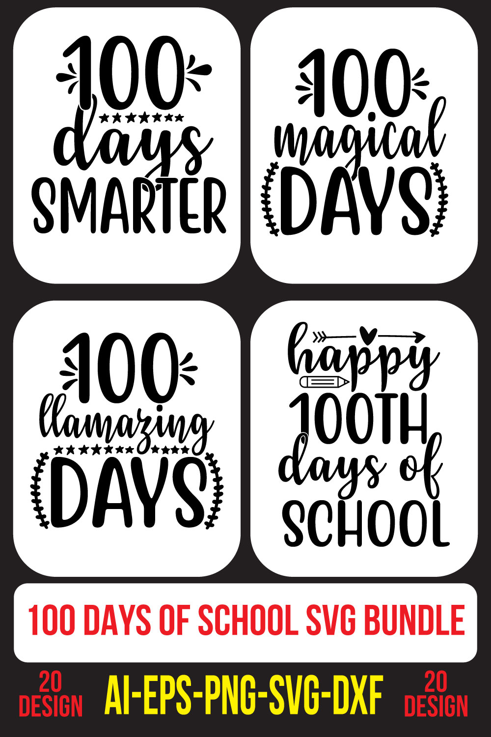 100 days of school SVG Bundle pinterest preview image.