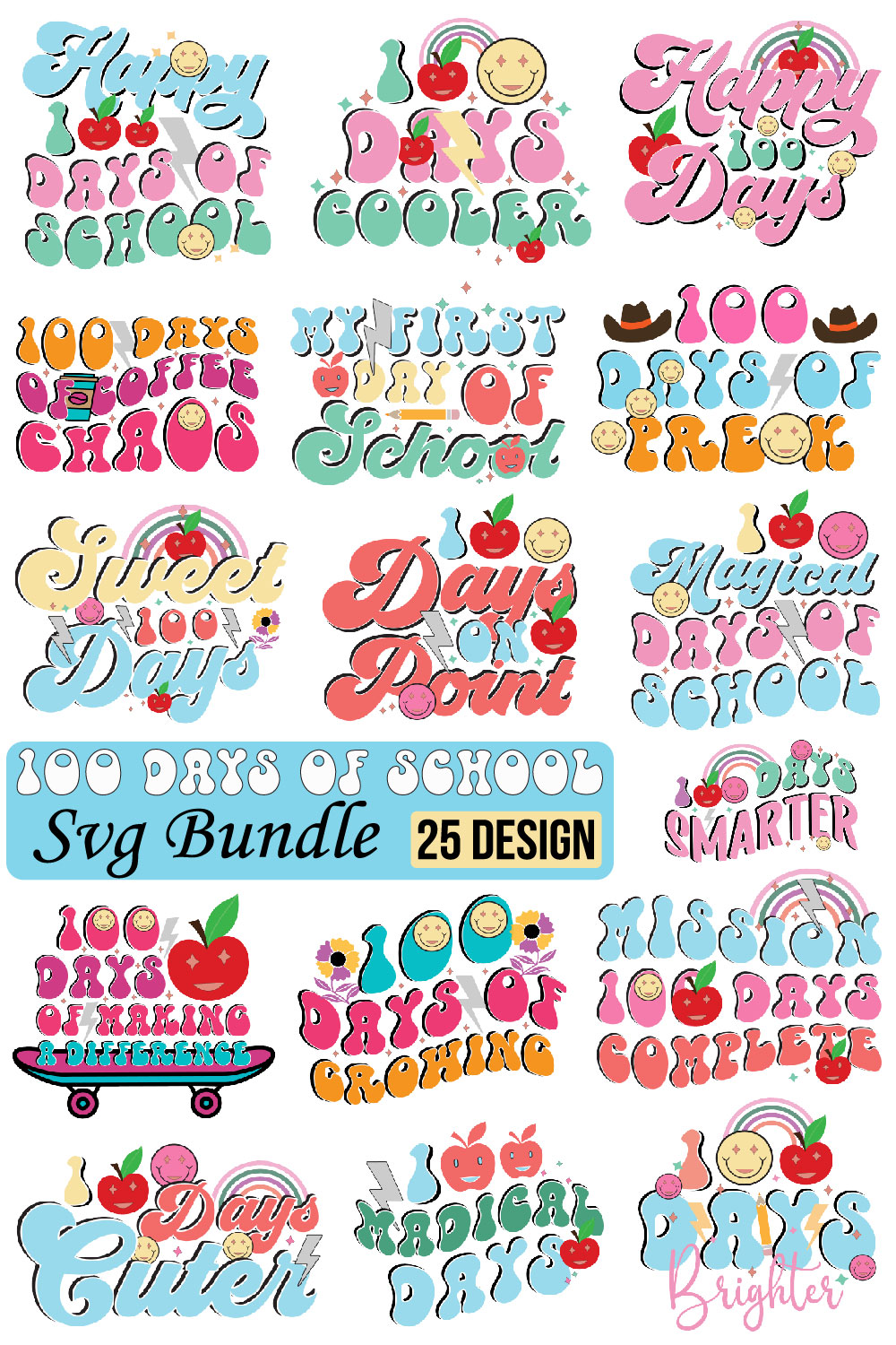 100 Days of School SVG Bundle pinterest preview image.