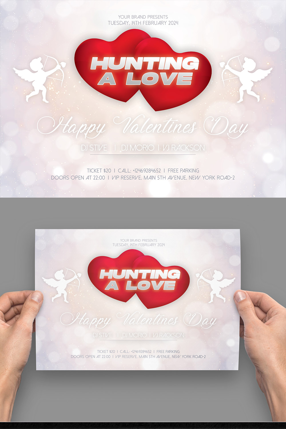 Valentines Day Invitation Flyer or Greetings Card pinterest preview image.