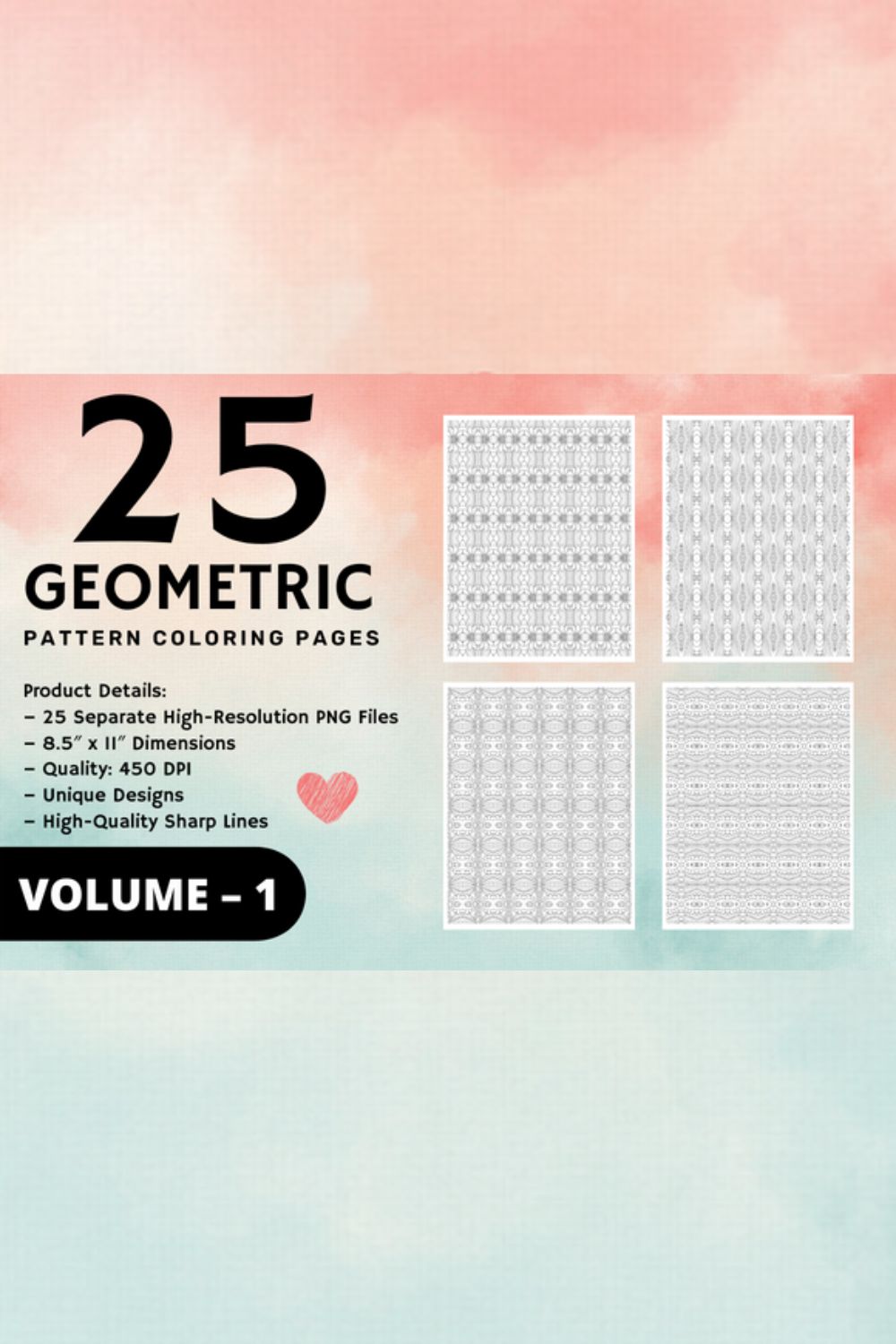 KDP Geometric pattern coloring pages Volume – 1 pinterest preview image.