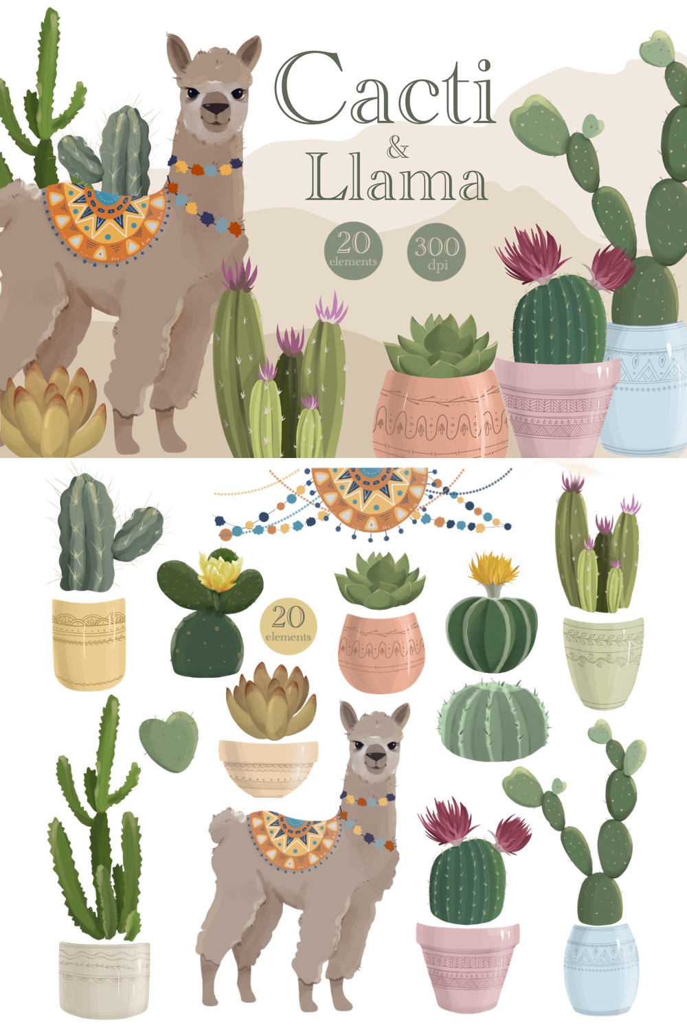 Cacti And Lama Clipart pinterest preview image.
