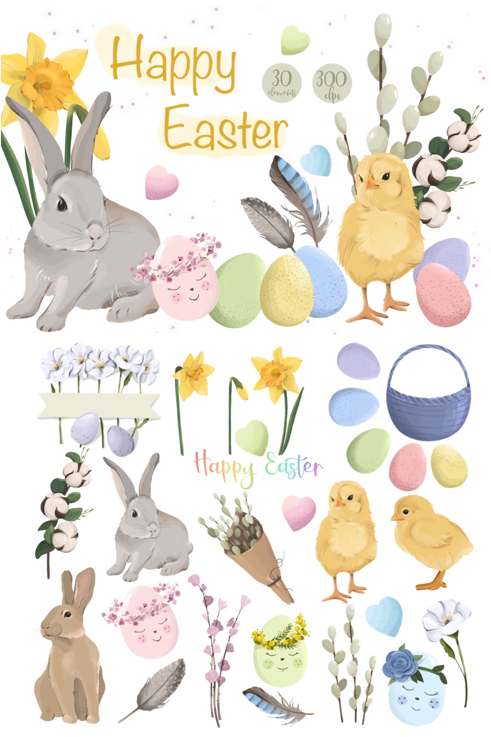 Happy Easter Clipart Set pinterest preview image.