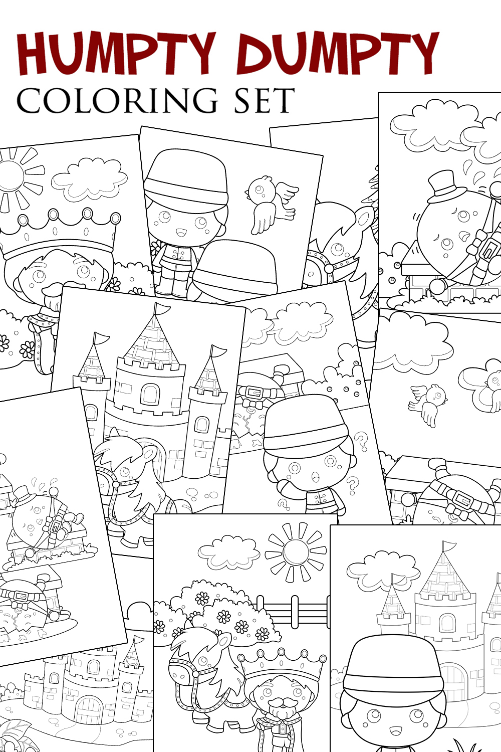 Humpty Dumpty Classic Song Rhymes Story Coloring Pages Activity For Kids And Adult pinterest preview image.