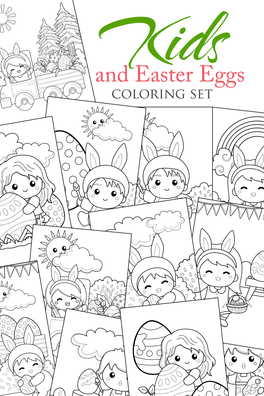 Holiday Easter Eggs Coloring Pages Activity For Kids And Adult pinterest preview image.