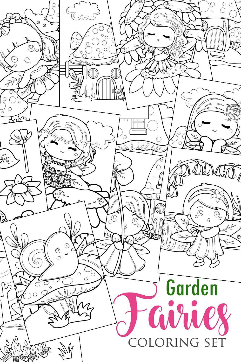 Garden Fairies Spring Fairy Angel Wings Coloring Pages Activity For Kids And Adult pinterest preview image.