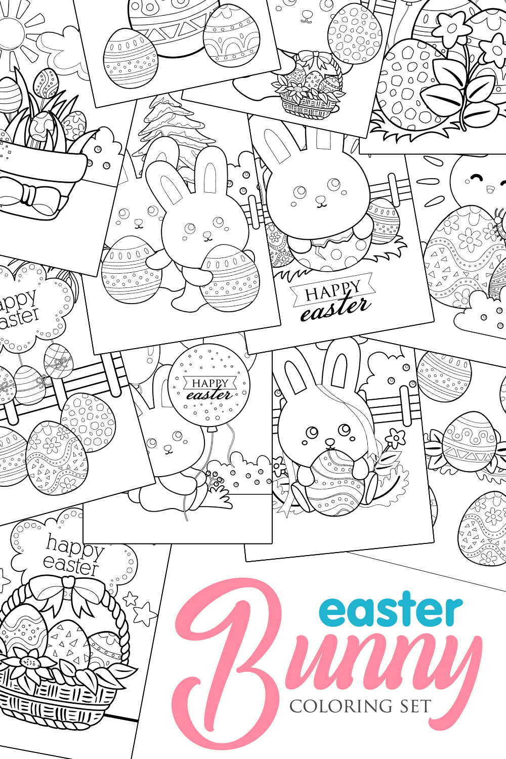 Easter Bunny Holiday Eggs Coloring Pages Activity For Kids And Adult pinterest preview image.