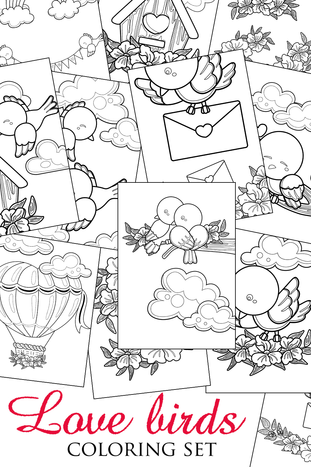 Love Birds Lovely Coloring Pages Activity For Kids And Adult pinterest preview image.