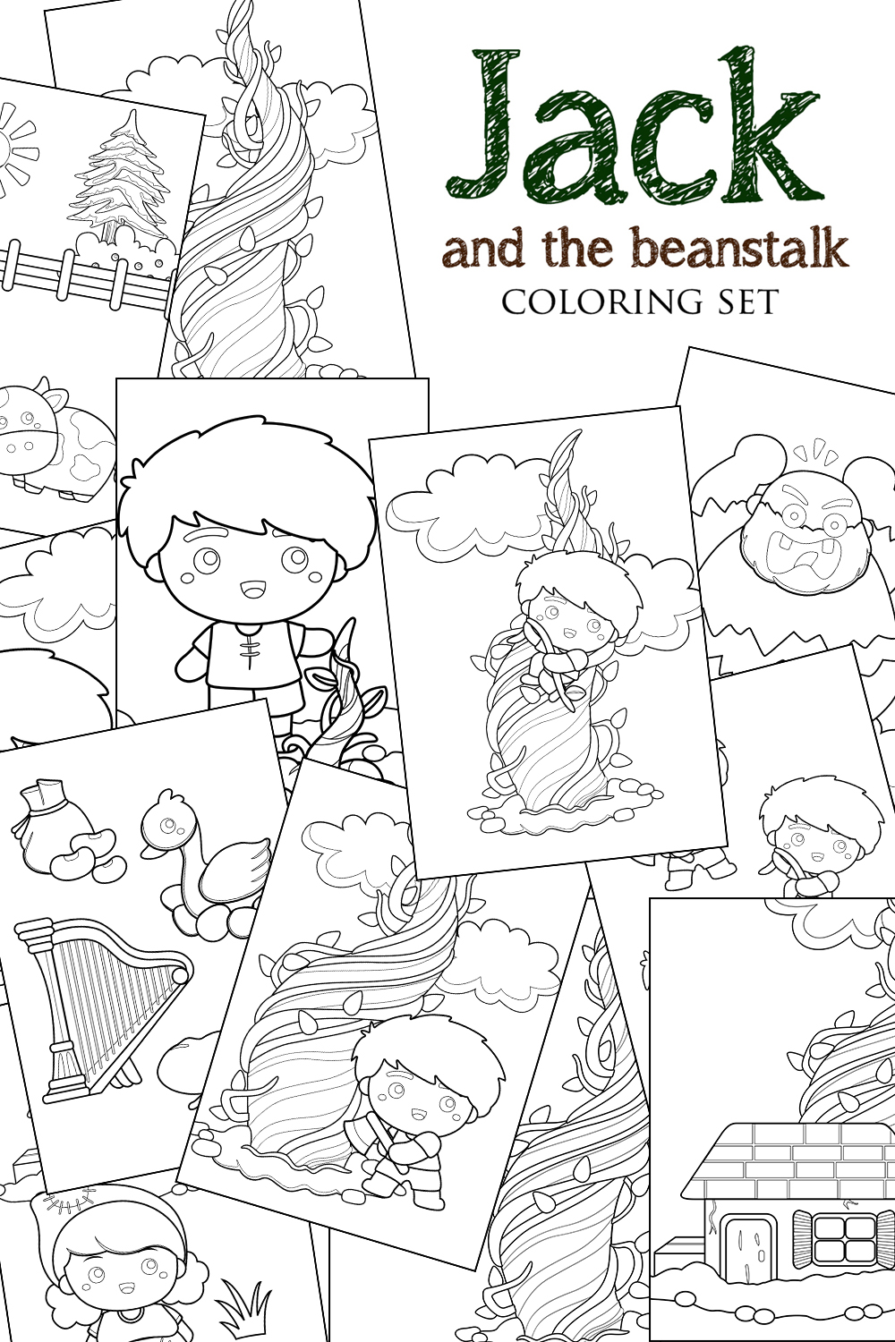 Jack and the Beanstalk Classic Kids Bedtime Story Coloring Pages Activity For Kids And Adult pinterest preview image.