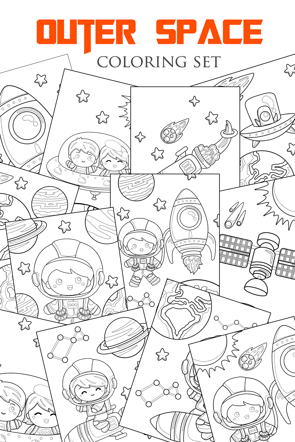 Solar System Outer Space Planet Astronaut Coloring Pages Activity For Kids And Adult pinterest preview image.