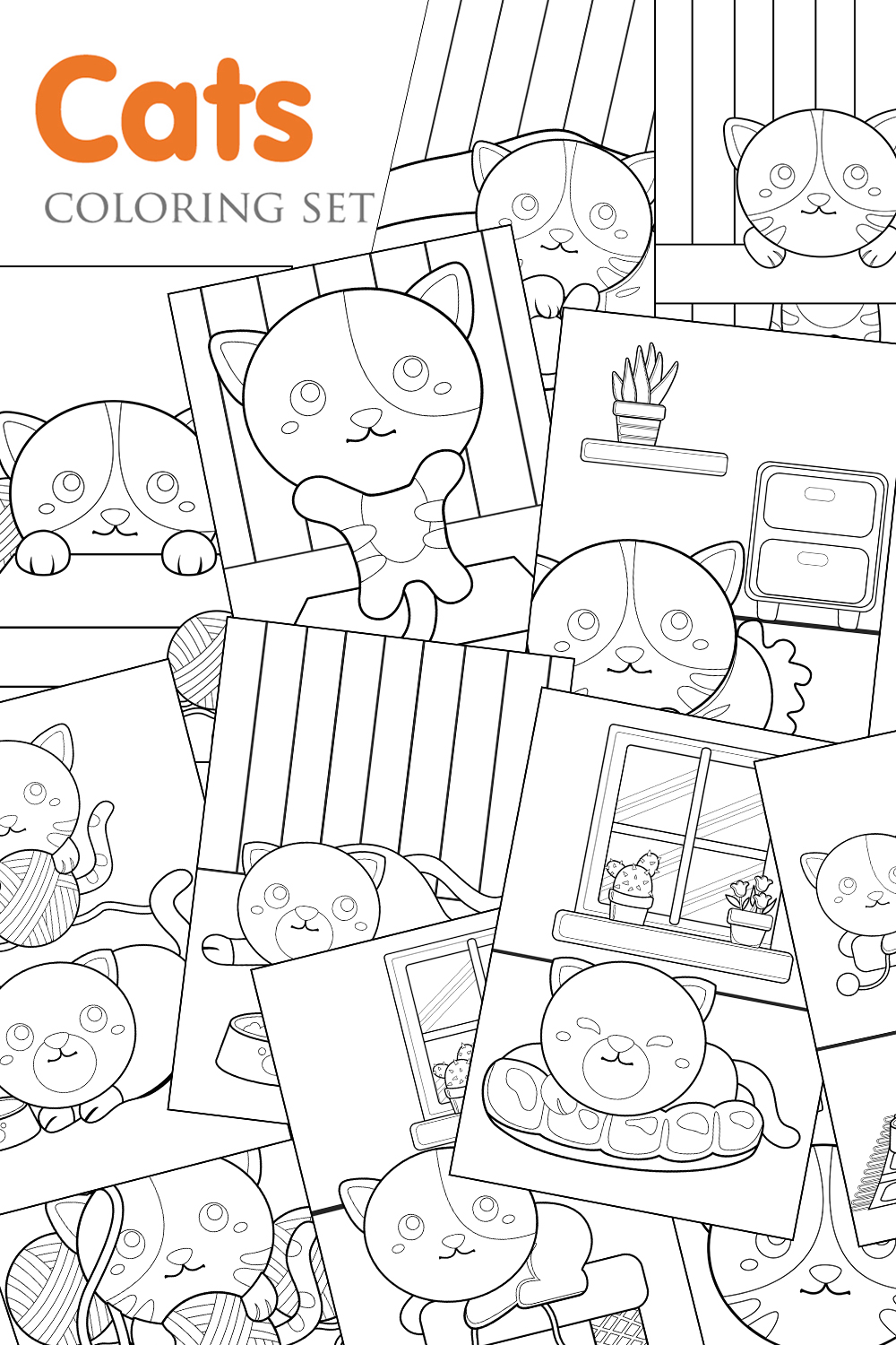 Cute Cat Animal Coloring Pages Activity For Kids And Adult pinterest preview image.