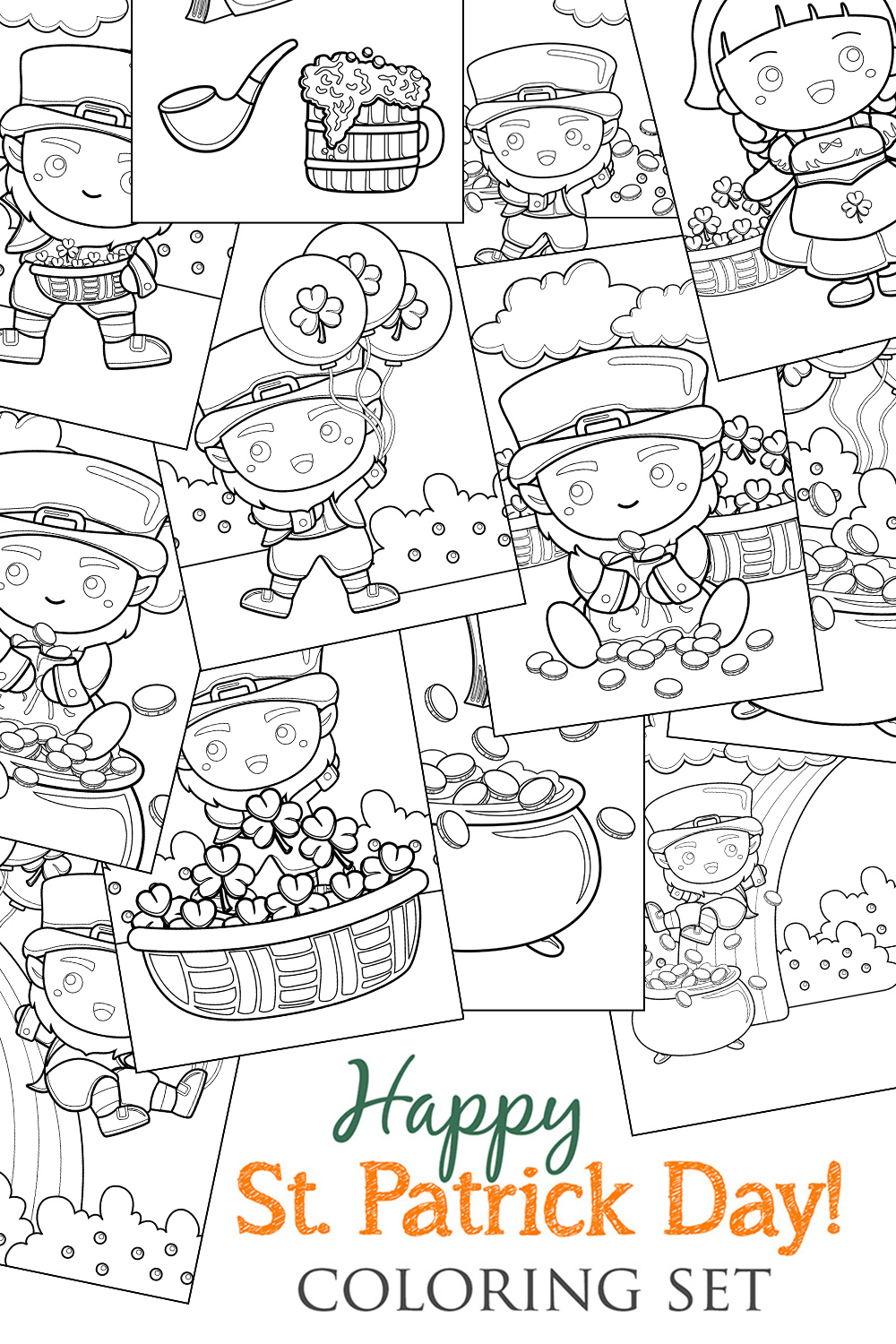St Patrick Day Holiday Irish Green Coloring Pages Activity For Kids And Adult pinterest preview image.