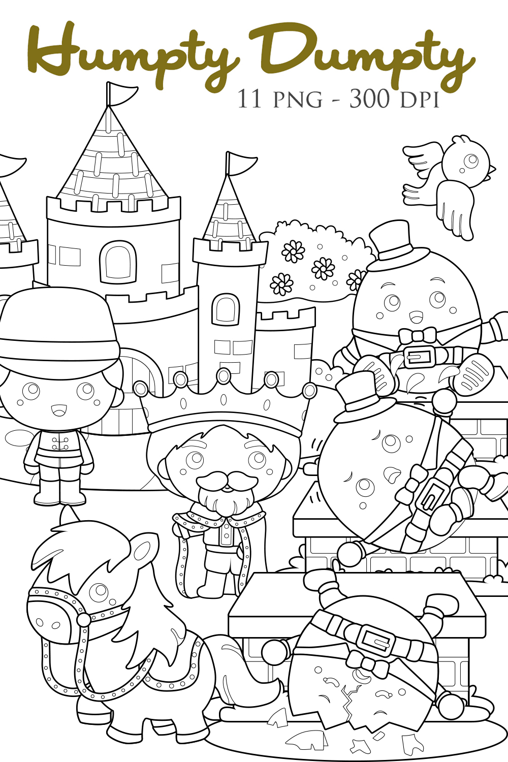 Humpty Dumpty Classic Rhymes Song Story Kids Colorful Scrapbook Digital Stamp pinterest preview image.