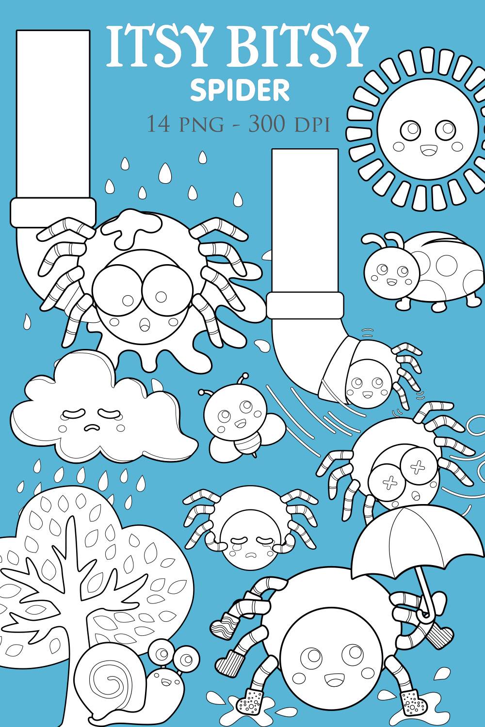 Itsy Bitsy Spider Rhymes Classic Bedtime Story Kids Scrapbook Digital Stamp pinterest preview image.
