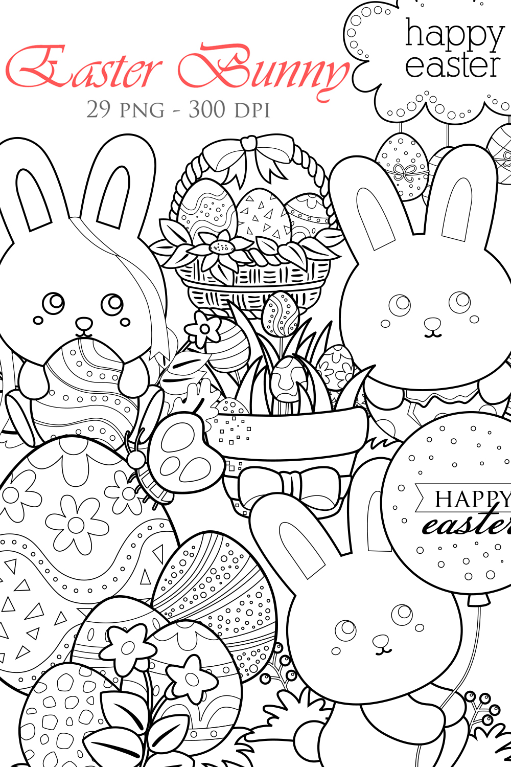 Easter Holiday Rabbit Bunny Egg Easter Scrapbook Digital Stamp pinterest preview image.