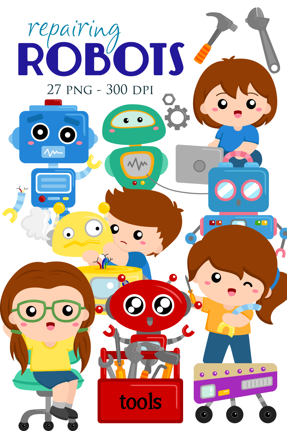 Repairing Robot Engineer Vector Clipart Illustrations pinterest preview image.