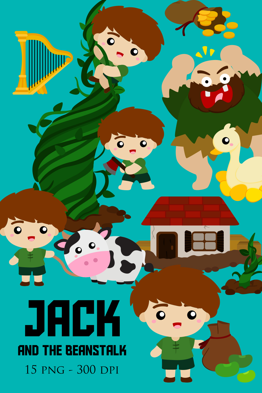 Jack and the Beanstalk Classic Bedtime Story Kids Vector Clipart Illustrations pinterest preview image.