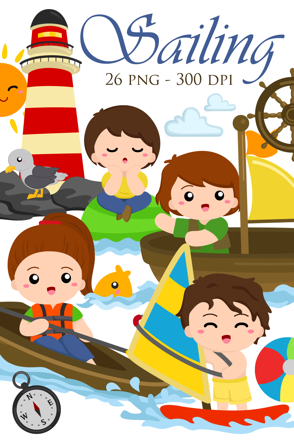 Sailing Nautical Sea Vector Clipart Illustrations pinterest preview image.