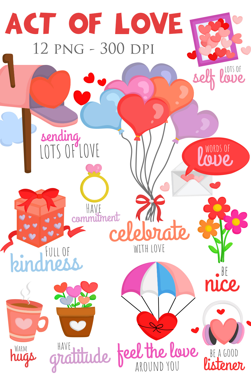 Act of Love Valentine Love Letter Vector Clipart Illustrations pinterest preview image.