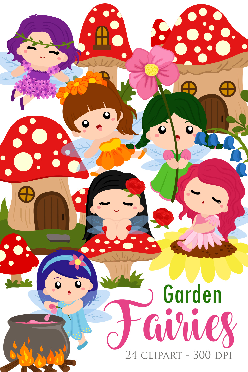 Garden Fairies Spring Fairy Angel Wings Vector Clipart Illustrations pinterest preview image.