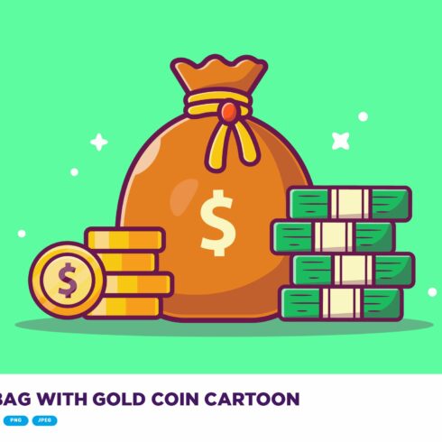 Money bag with gold coin cartoon.