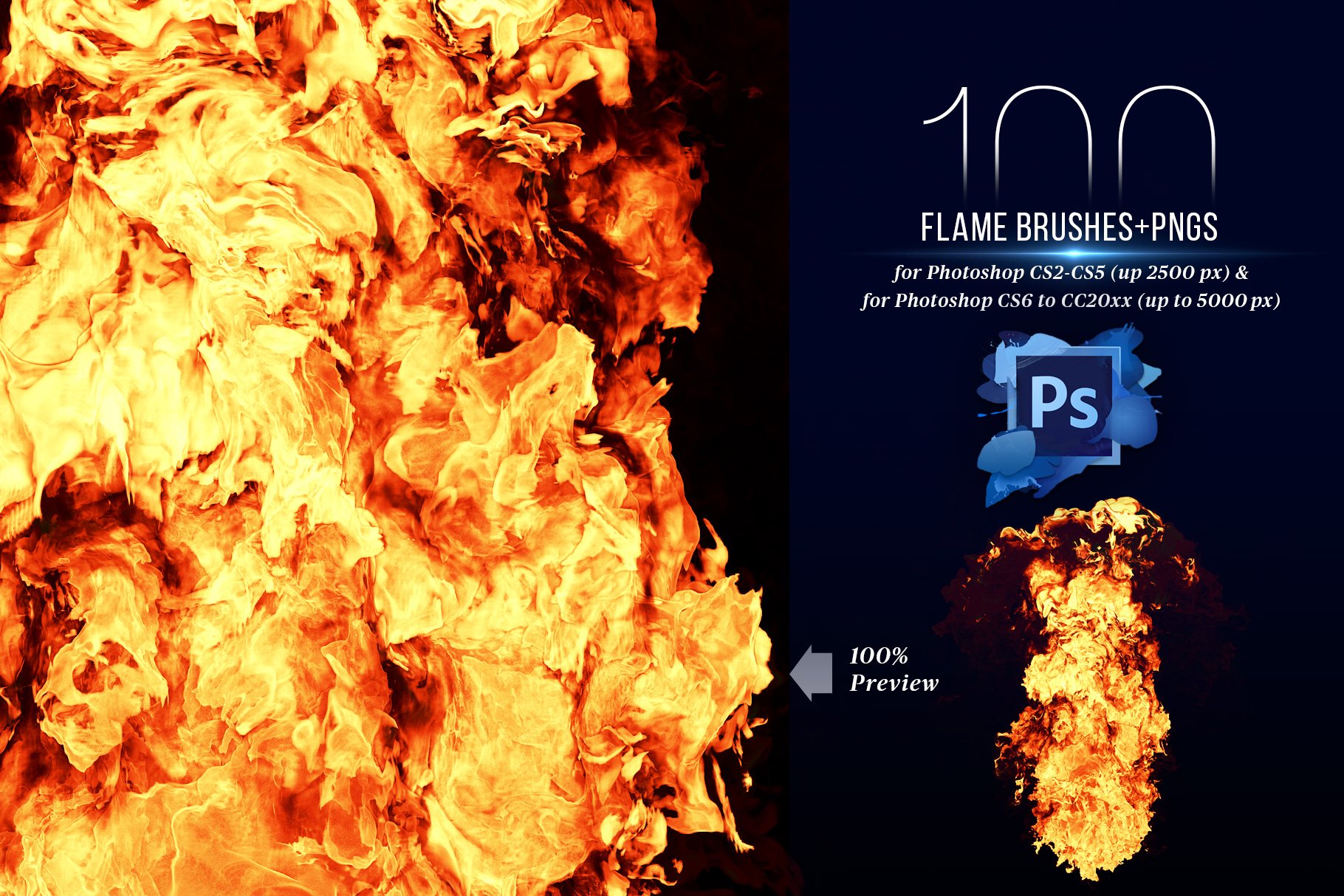 100 Photoshop Flame Brushes + PNGspreview image.
