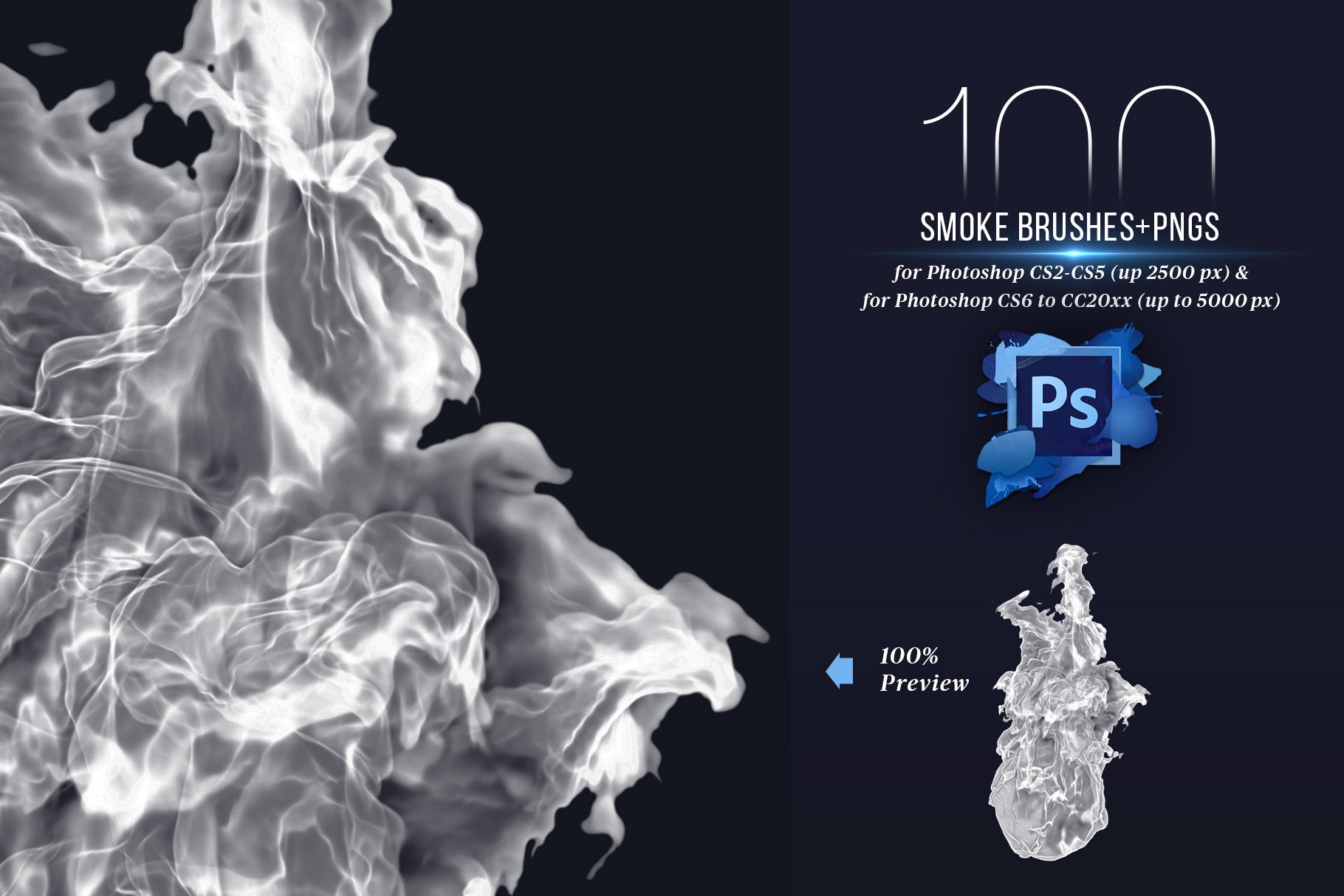 100 Photoshop Smoke Brushes + PNGspreview image.