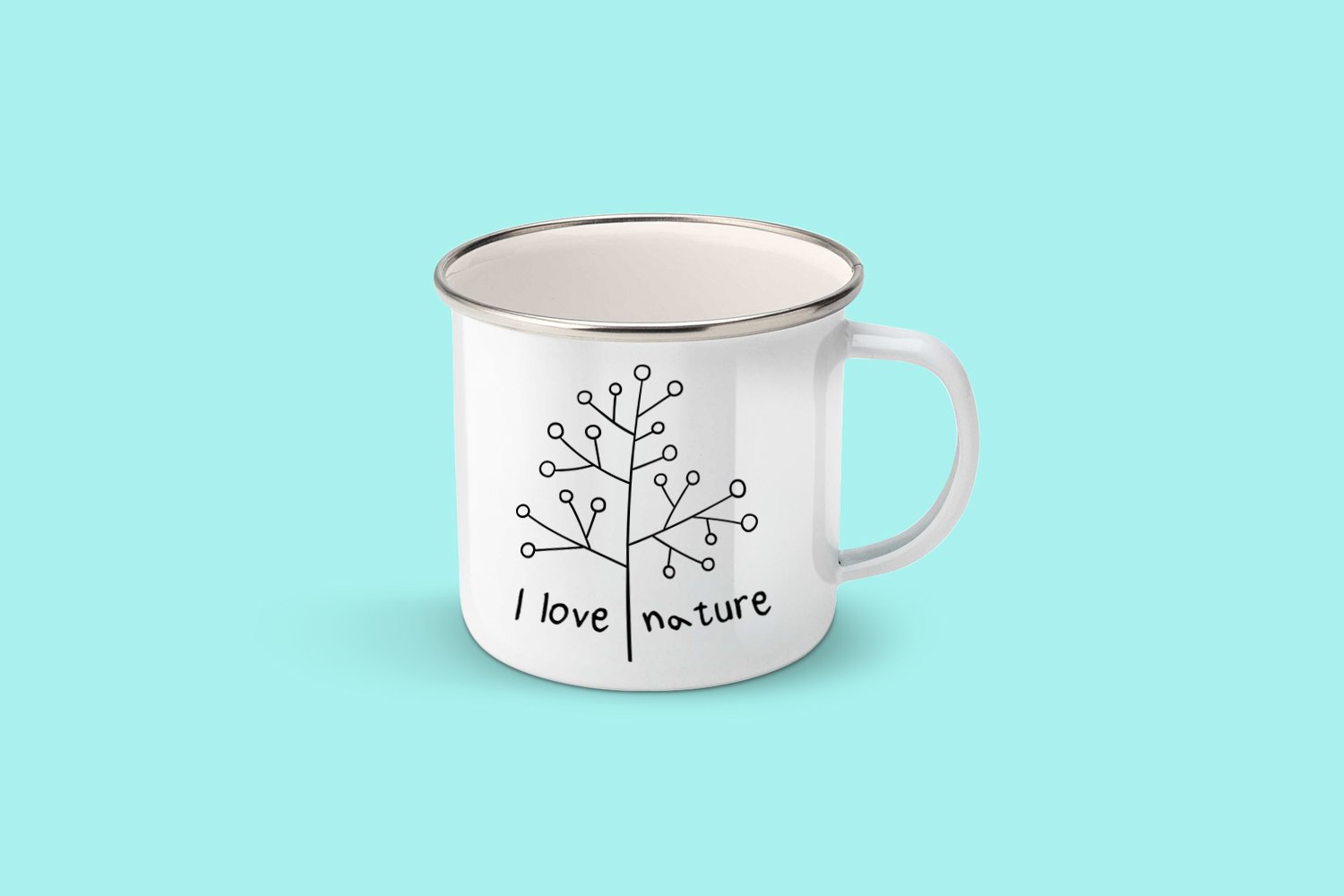 White coffee mug with a tree on it.