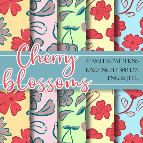 Cherry blossoms spring floral digital papers cover image.