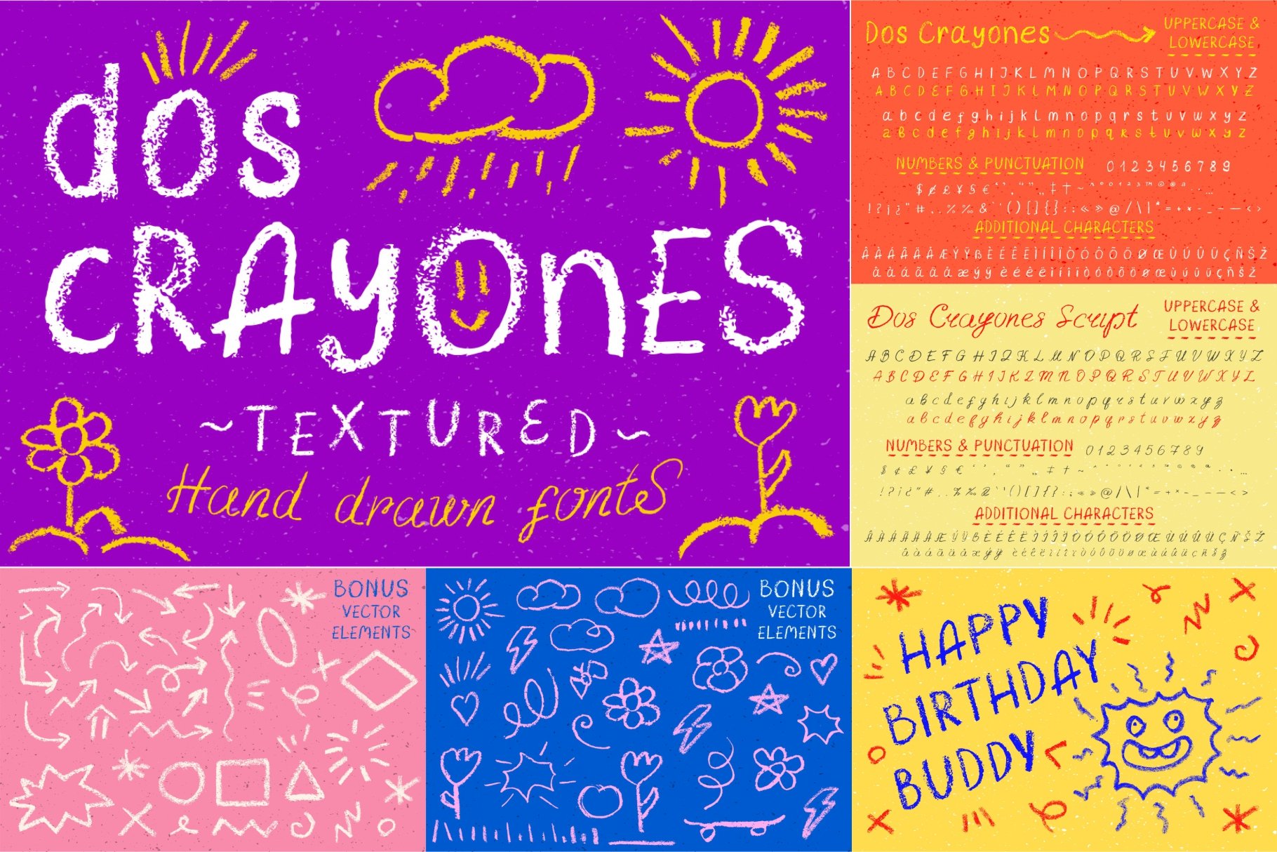 11 font bundle dos crayones font discount crayon illustrations 432