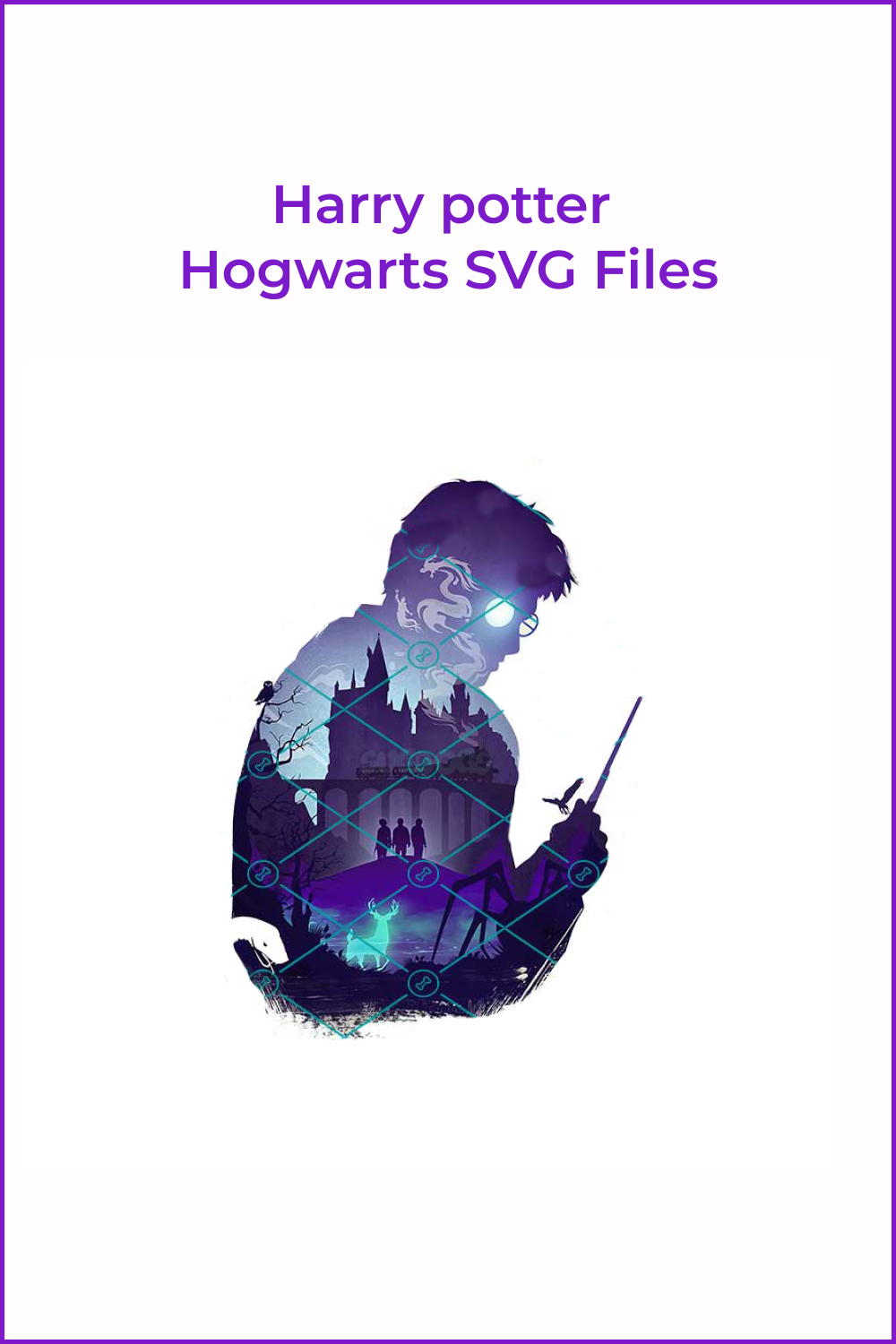Harry Potter silhouette with image of Hogwarts inside.