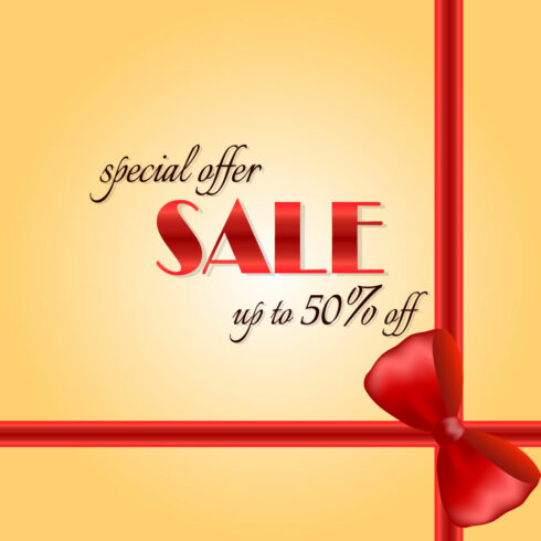 Sale banner with red ribbon cover image.