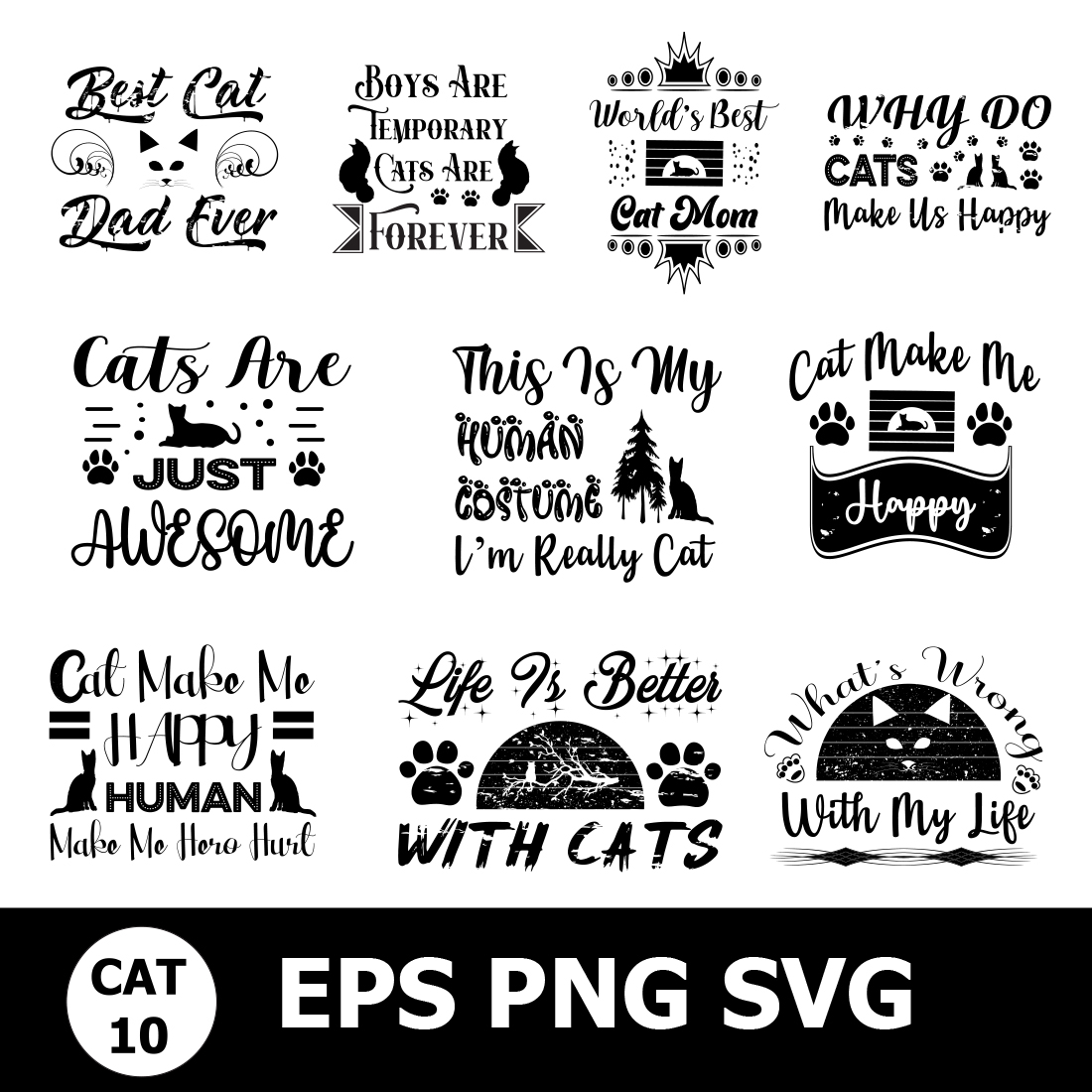 Set of six svg files for a cat svg file.