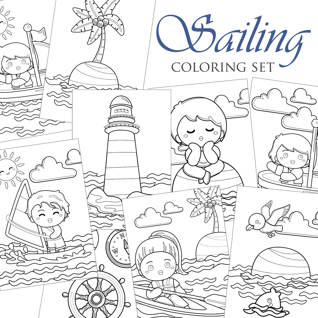 Sailing Nautical Sea Coloring Pages Activity For Kids And Adult cover image.