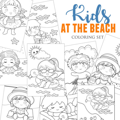 Summer Kids at the Beach Holiday Coloring Pages Activity For Kids And Adult cover image.