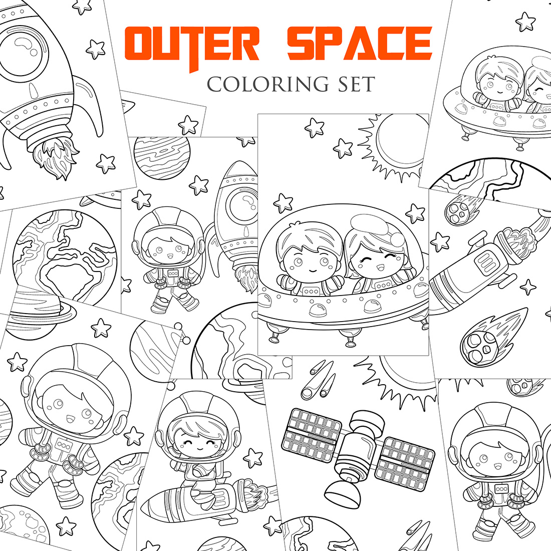 Solar System Outer Space Planet Astronaut Coloring Pages Activity For Kids And Adult cover image.