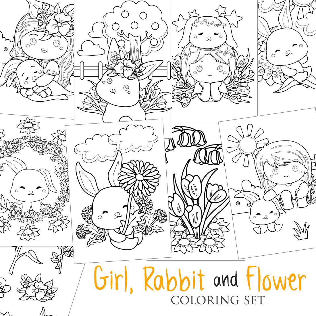 Girl Rabbit Flower Animal Cute Coloring Pages Activity For Kids And Adult cover image.