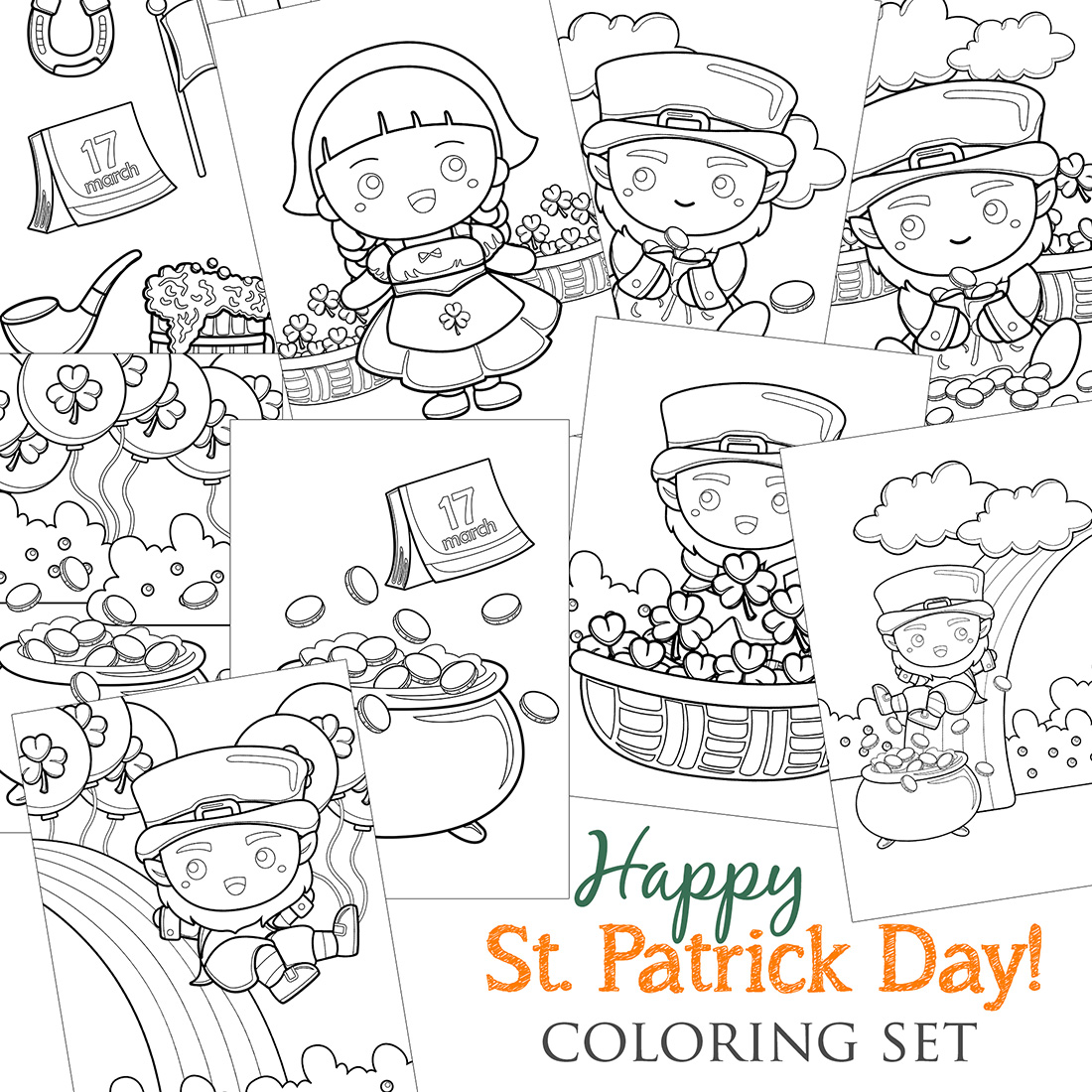 St Patrick Day Holiday Irish Green Coloring Pages Activity For Kids And Adult cover image.