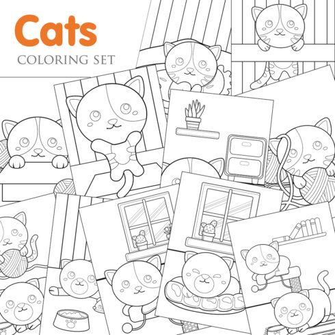 Cute Cat Animal Coloring Pages Activity For Kids And Adult cover image.