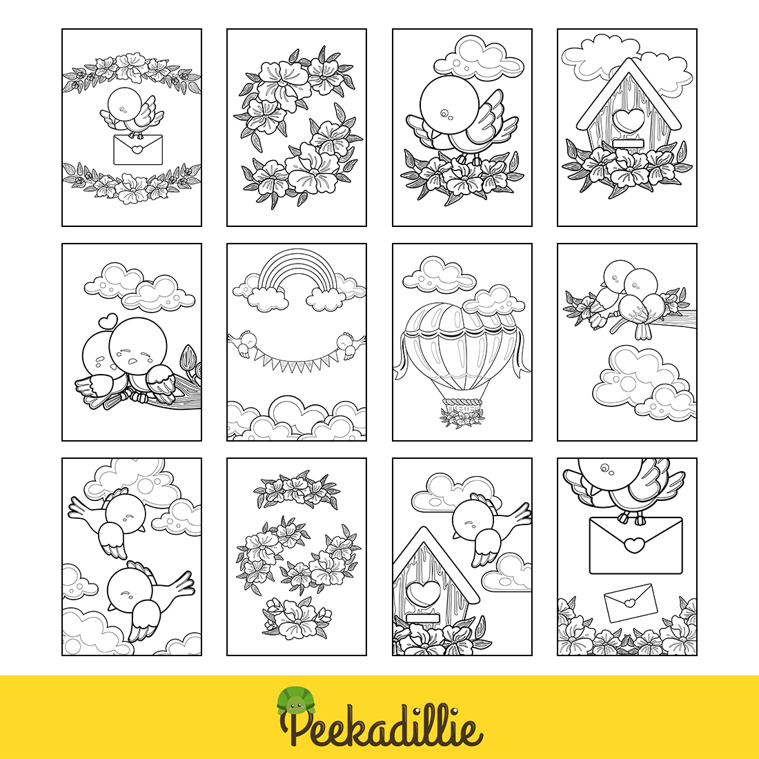 Love Birds Lovely Coloring Pages Activity For Kids And Adult preview image.