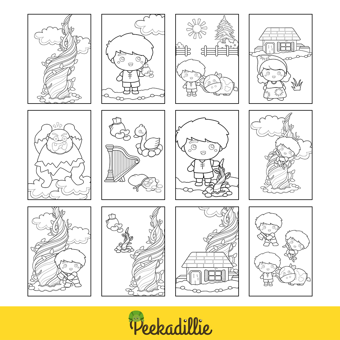 Jack and the Beanstalk Classic Kids Bedtime Story Coloring Pages Activity For Kids And Adult preview image.
